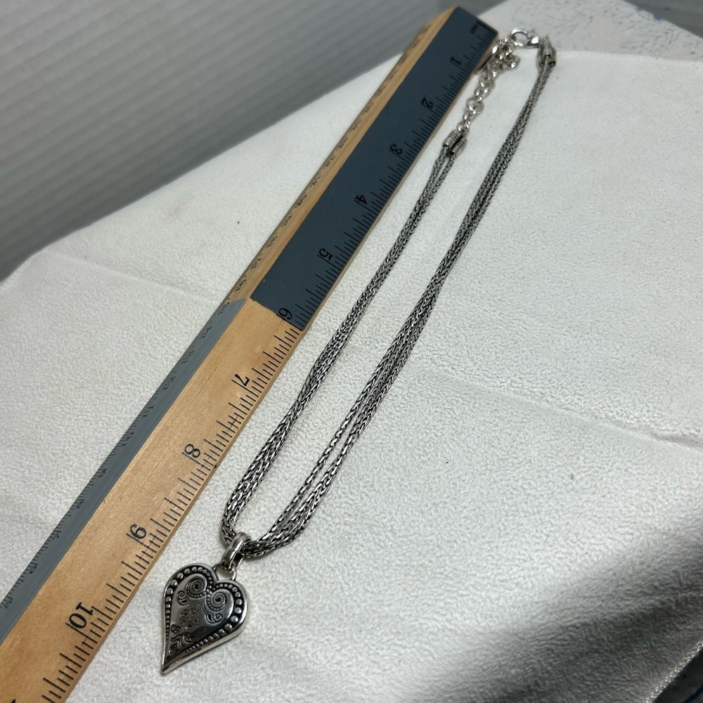 Brighton French Quarter Ophelia Heart Necklace Silver Plated 17” Triple Chain - Picture 4 of 16